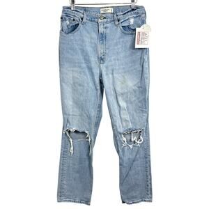 Abercrombie & Fitch 90s Straight Ultra High Rise Blue Distressed Jeans Sz 30 10
